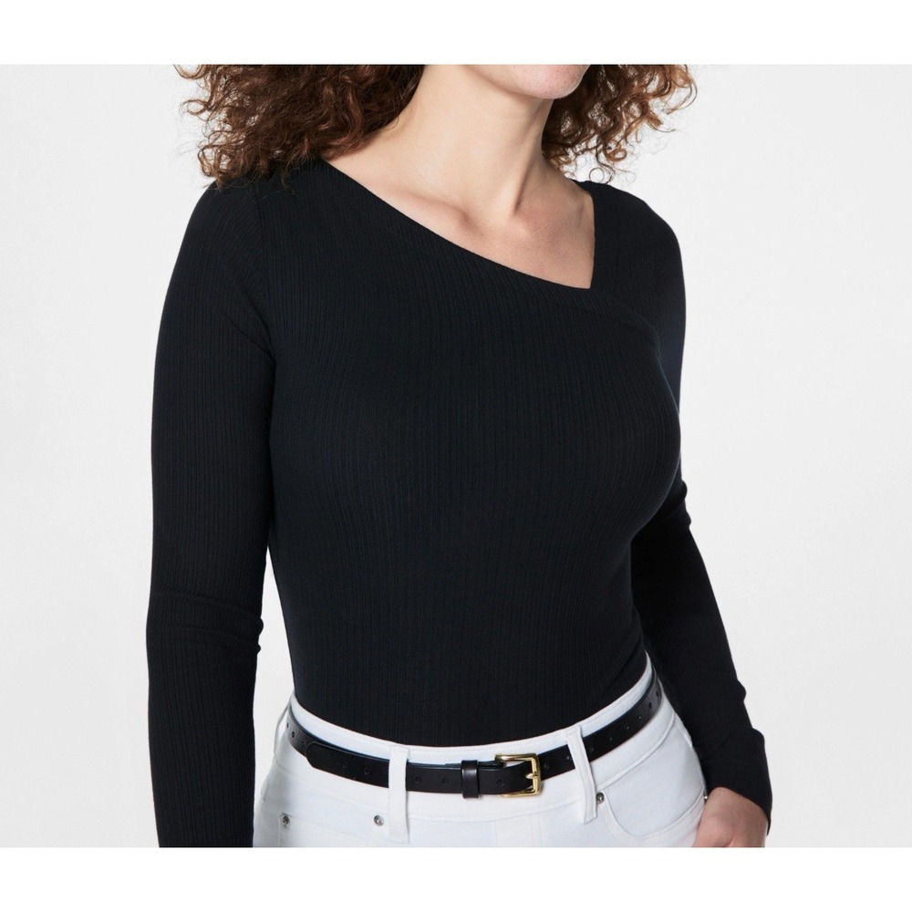SPANX Asymmetric Neck Rib T-Shirt Classic Black sz XS 20990R‎ Layering NWT